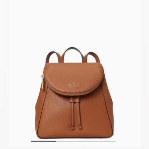 Kate Spade Leila Medium Flap Backpack in Warm Gingerbread Brown Pebble Leather